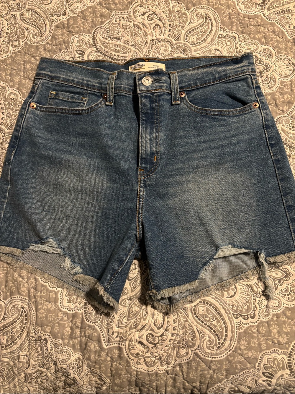Denim Frayed Hem High-Rise Womens Shorts - Blue